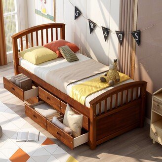 Jims Maison Twin Solid Wood Frame Platform Bed with 6 Drawers