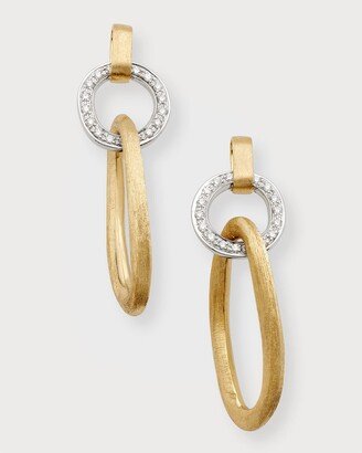 18K Yellow and White Gold Hoop Drop Earrings with Diamonds