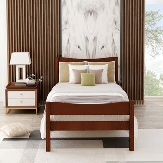 Modern Twin Size Wood Platform Bed with Headboard and Wooden Slat Support