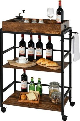 3-Tier Rolling Bar Cart Kitchen Serving Cart w/ Removable Tray & Handle