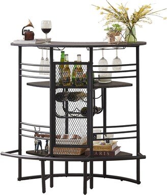 VECELO Industrial Bar Unit Wine Rack Table Modern Home Liquor Bar Table with Storage and Footrest