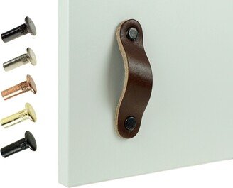 Natural Leather Furniture Handle in Brown | Chocolate 64/96/128mm With Rounded Ends & Including Fastening Screws