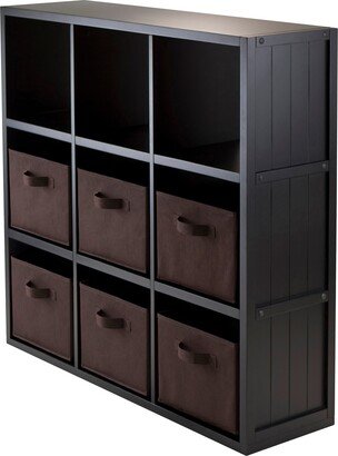 Timothy 7-Pc 3x3 Storage Shelf with 6 Foldable Fabric Baskets, Black and Chocolate - 37.76 x 11.81 x 40.08 inches