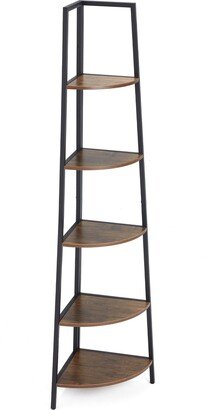 JOMEED 5 Shelf Corner Etagere Ladder Bookcase for Corner Space, Black and Brown - 24.22