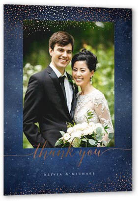 Wedding Thank You Cards: Resplendent Night Thank You Card, Rose Gold Foil, Blue, 5X7, Matte, Signature Smooth Cardstock, Square