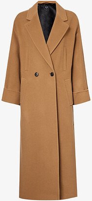 ME And EM Womens Camel Double-breasted Regular-fit Wool-blend Coat