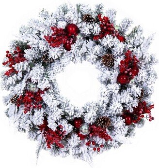 30 Flocked Artificial Christmas Wreath, Unlit