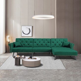 RASOO L Shape Velvet Sectional Sofa with 2 Pillows