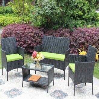 Aoolive 4 PC Simple Rattan Patio Furniture Set, Outdoor Cushioned Sofa