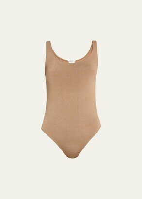 Jamaika Shimmer Scoop-Neck Thong Bodysuit