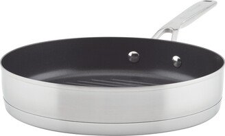 3-Ply Base Stainless Steel Nonstick Induction Stovetop Grill Pan, 10.25, Brushed Stainless Steel