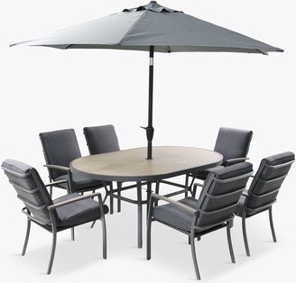 LG Outdoor Monza 6-Seater Garden Oval Dining Table & Chairs Set with Parasol