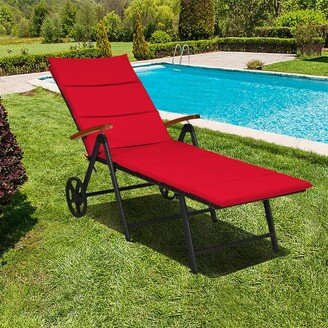 Folding Red Patio Rattan Lounge Chair with Wheels