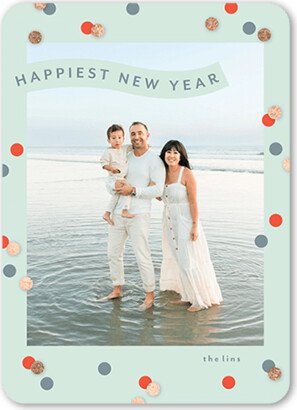 New Year's Cards: Bubbly Banner New Year's Card, Green, 5X7, New Year, Matte, Signature Smooth Cardstock, Rounded