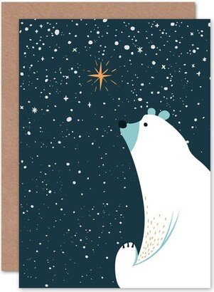 Artery8 Star Of Bethlehem Polar Bear Christmas Greetings Card Plus Envelope Bl