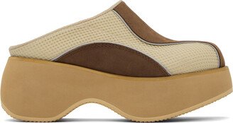 OPEN YY Beige & Brown Paneled Slippers