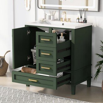 NA Green 30 Solid Wood Bathroom Vanity Cabinet with Sink Doors and Drawers