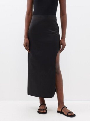 Wick Side-slit Recycled-blend Satin Midi Skirt