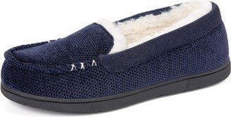 RockDove Women' Chenille Faux Fur Lined Moc Slipper, Size 6 US Women, Royal Blue