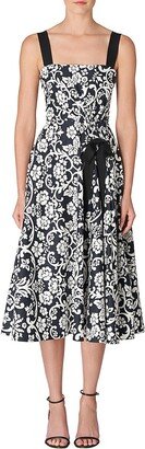 Floral-Printed Waist Bow Midi-Dress