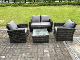 Fimous 4 Seater Dark Grey Mixed High Back Rattan Sofa Set Square Coffee Table