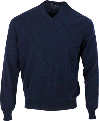 Long-sleeved V-neck Sweater In Fine 2-ply 100% Kid Cashmere With Special Processing On The Edge Of The Neck-AA