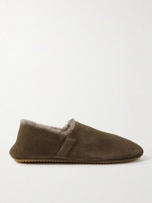 Babouche Shearling-Lined Suede Slippers-AB