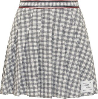 Gingham Stripe Trim Pleated Mini Skirt