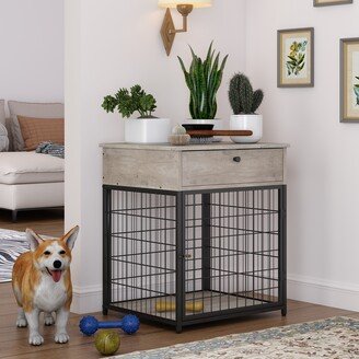 EDWINRAYLLC Furniture Style Wooden Dog Cage with Storage Drawers Dog House Indoor Multipurpose Table Pet Kennel Lockable Iron Door Cage