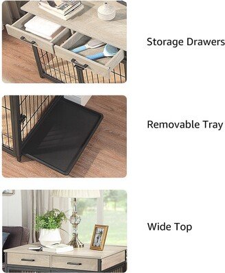 beeNbkks Furniture Style Dog Crate End Table with Tray and 2 Drawers