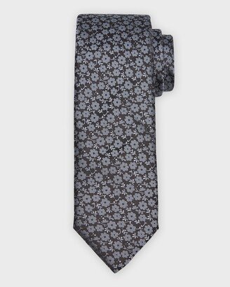 Men's Floral-Print Silk Tie-AA