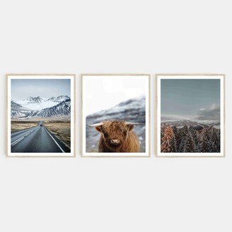 Winter Poster Set Of 3 Print, Mountain & Snowy Trees Themed Unframed Wall Art, Nature Photography Decor, Christmas Holiday Decor