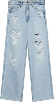 Ripped-Detail Straight-Leg Jeans