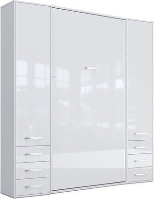 INVENTO Vertical Wall Bed with mattress 35.4 x 78.7 inch and 2 storage cabinets