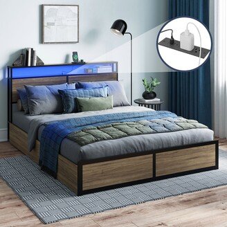 FULL/QUEEN SIZE Metal Bed Frame w/ 4 Drawers Under Bed, Brent