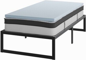 14 Inch Metal Platform Bed Frame with 10 Inch Pocket Spring Mattress in a Box and 2 Inch Cool Gel Memory Foam Topper - Twin