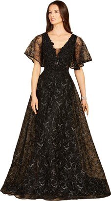 Women's Cape Sleeve Beaded Gown in Black