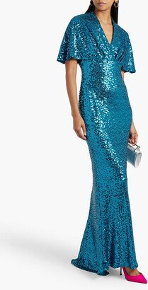 Draped sequined mesh gown