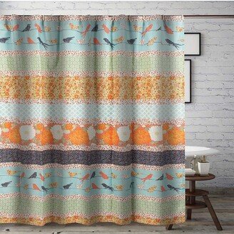 Carlie Florals and Whimsical Songbirds Shower Curtain 72x72 Calico Stripe