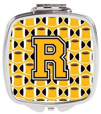 CJ1080-RSCM Letter R Football Black, Old Gold & White Compact Mirror