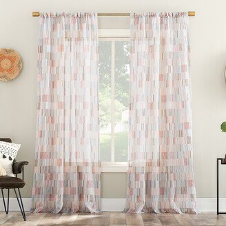 No. 918 Colby Offset Stripes Sheer Rod Pocket Curtain Panel, Single Panel