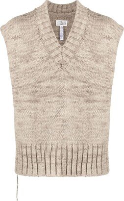 chunky-knit V-neck sleeveless jumper