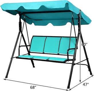 Outdoor Patio 3 Person Porch Swing Bench Chair with Canopy-Blue - 67 x 43.5 x 60.5