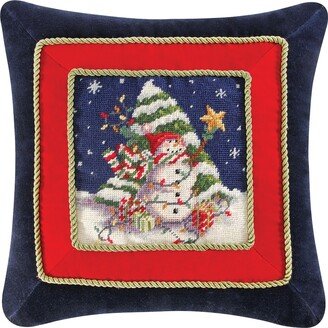 18 x 18 Snowman With Tree Needlepoint Pillow