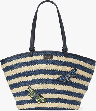 Shore Thing Embellished Striped Straw Large Tote