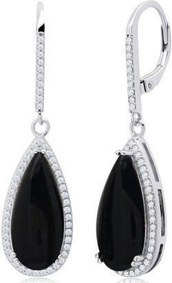 MAX + STONE Pear Cut Gemstone Quartz and White Topaz Halo Dangle Leverback Earrings in Sterling Silver (18x8mm)