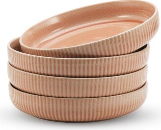 Large Pasta Bowls, 42 oz Wide Shallow Stoneware Salad Bowl Set, Plates for Serving Dinner, Kitchen, and Eating, Set of 4,Blush