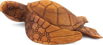 G6 Collection Wooden Hand Carved Sea Turtle Tortoise Statue Figurine Sculpture Handcrafted Handmade Home Decor Rustic Seaside