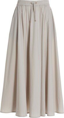 Elastic Waist Drawstring Midi Skirt