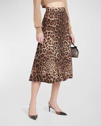 Leopard Print Cady Midi Skirt